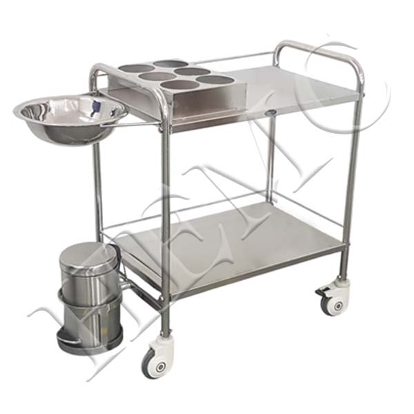 DRESSING TROLLEY WITH 6 DRESSING JAR HOLDER, PEDAL BIN & BASIN
