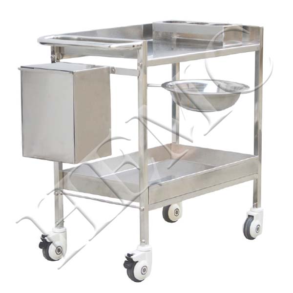 DRESSING TROLLEY WITH SWING-OUT BASIN, JAR HOLDER & SIDE BIN