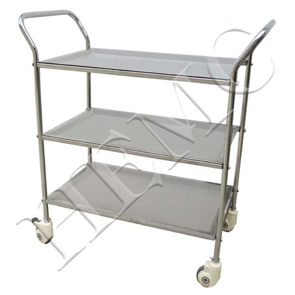 UTILITY TROLLEY, DOUBLE PUSH HANDLE 3 SHELVES, S.S.